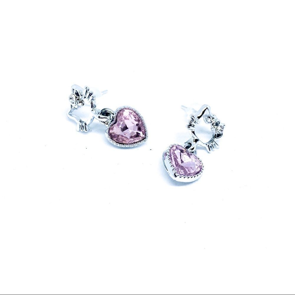Hello Kitty Silver Pink Rhinestone Heart Earring